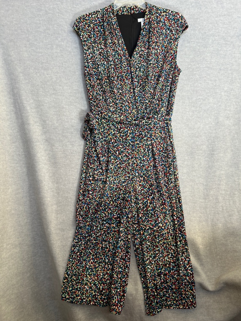 LONDON TIMES “Confetti” Trendy Crop Jumpsuit Jersey Knit Wrinkle Free Cruise